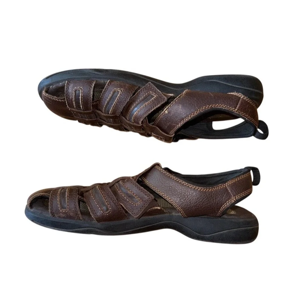 Cherokee Men's Fisherman Sandal Brown Hook Loop Comfort 10.5 woven caged leather
